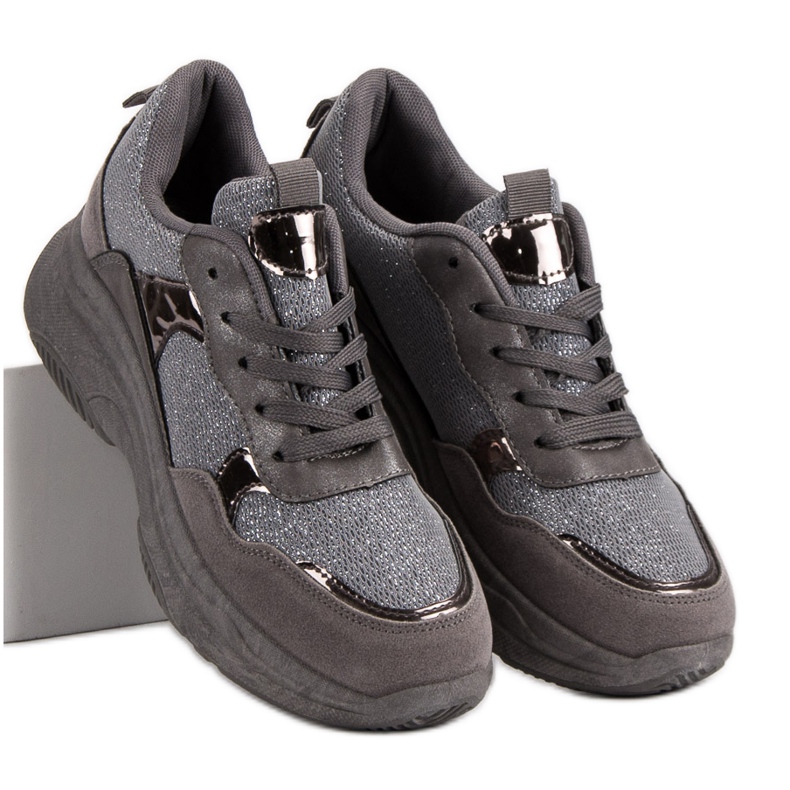 Adidași sclipici pe platformă gri 2