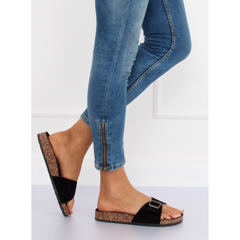 Papuci negri de piele intoarsa CK61P Papuci negri negru 2