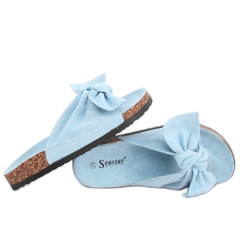 Papuci din piele de căprioară albastră CK02P LT.BLUE albastru 1