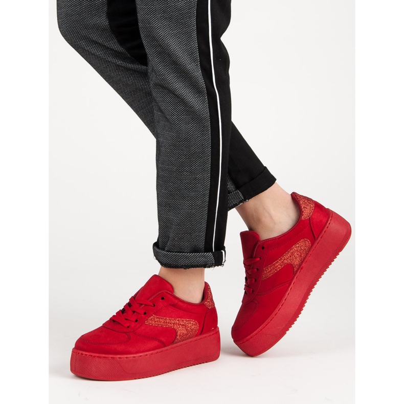 Pantofi sport din piele de căprioară roșu 2 Pantofi sport din piele de căprioară roșu 2