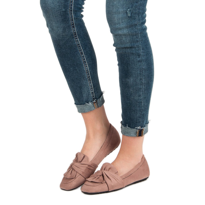 Balerini din piele de căprioară roz 1