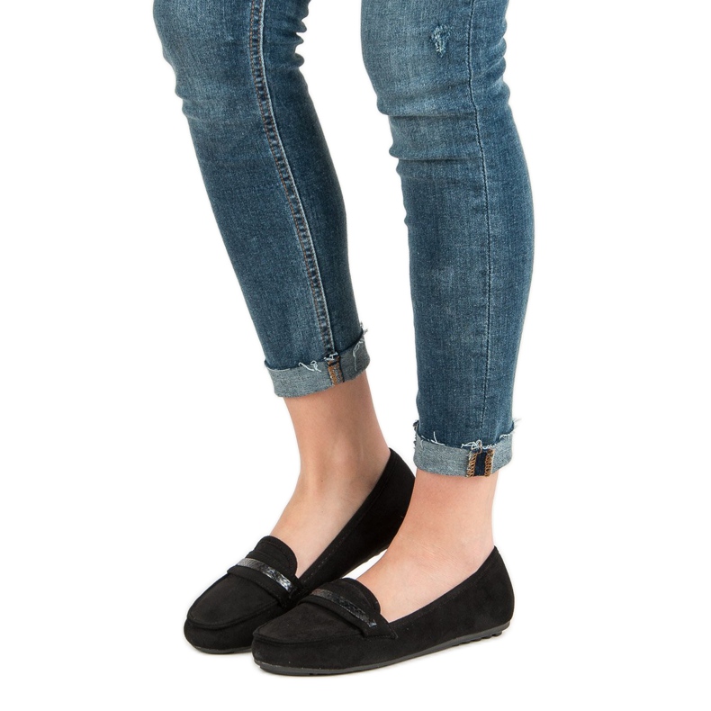 Mocasini casual din piele de căprioară negru 1