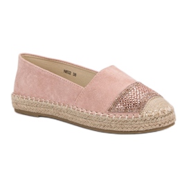 Small Swan Espadrile din piele de căprioară cu cristale roz 1