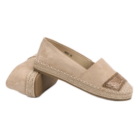 Small Swan Espadrile din piele de căprioară cu cristale maro 1