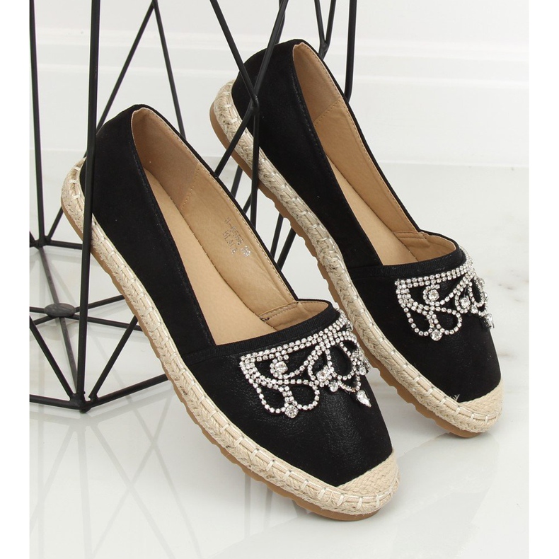 Espadrile negre cu coroană H-6558 Negru 1