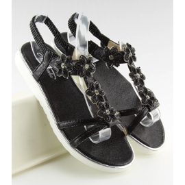 Sandale confortabile cu flori negre 127-58 Negru II-GAT 1