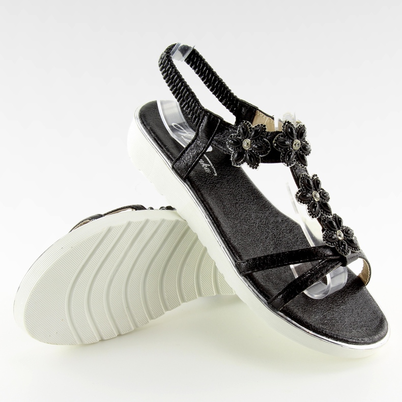 Sandale confortabile cu flori negre 127-58 Negru II-GAT 2