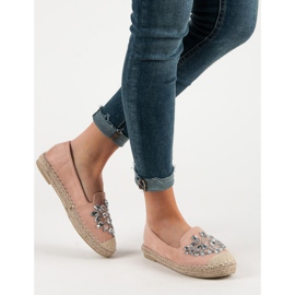 Small Swan Espadrile din piele de căprioară cu ornamente roz 2