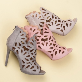 Vices Sandale ajurate din piele de căprioară gri 1