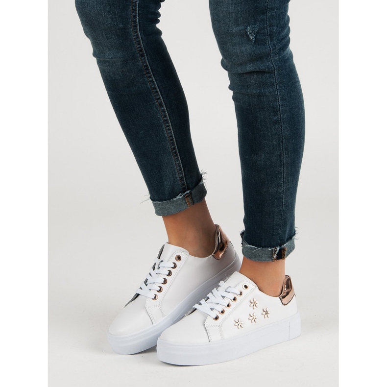 Filippo Pantofi sport din piele cu flori alb 1 Filippo Pantofi sport din piele cu flori alb 1