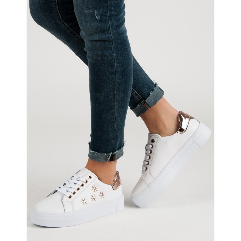 Filippo Pantofi sport din piele cu flori alb 2 Filippo Pantofi sport din piele cu flori alb 2