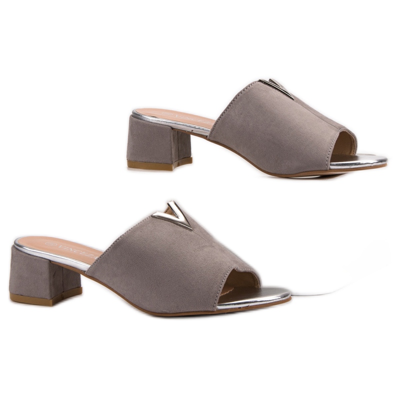 Papuci din piele intoarsa VINCEZA gri 2