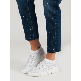 Pantofi sport textile cu cristale alb 2