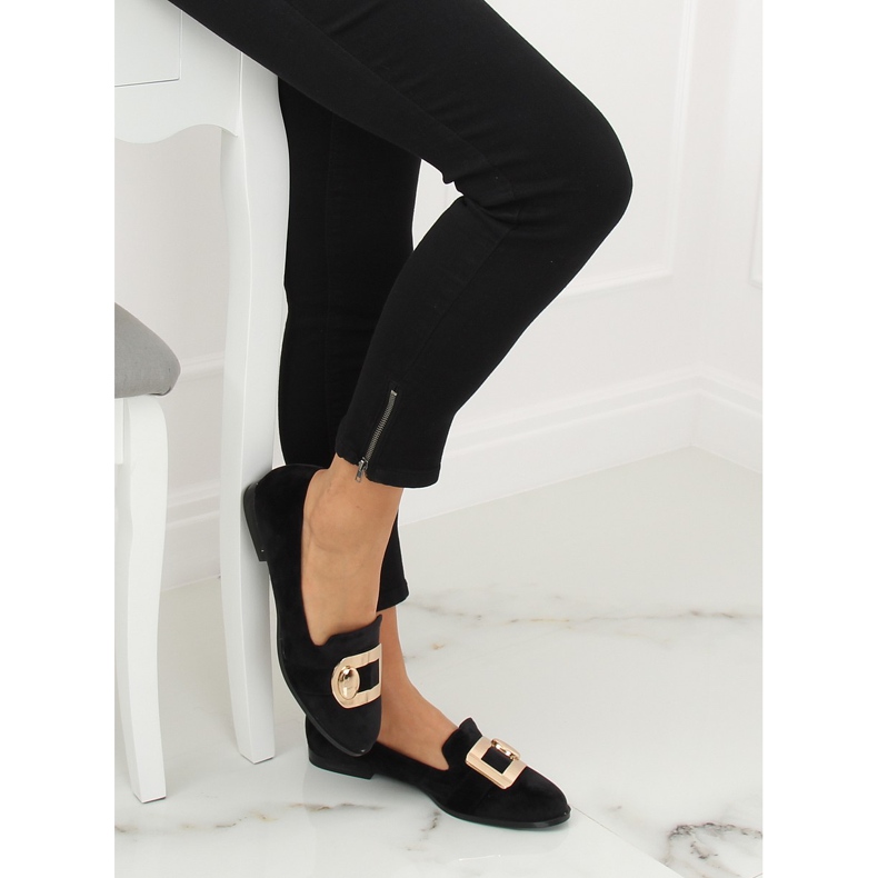 Mocasini din catifea neagră F1048 Negru II-GAT 1