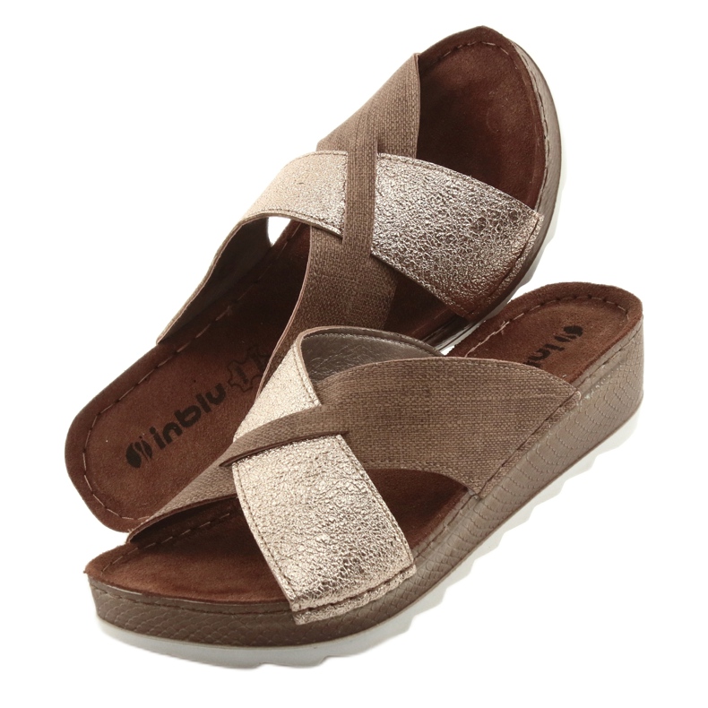Papuci KOMFORT INBLU GX006 maro / auriu bej de aur 5