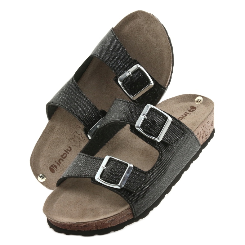 Papuci negri negri Inblu NM013 pentru femei, cu particule de argint negru 5