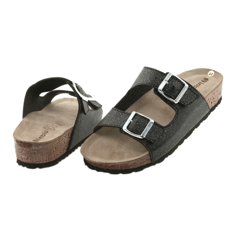 Papuci negri negri Inblu NM013 pentru femei, cu particule de argint negru 4