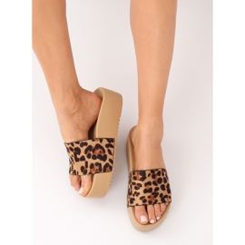 Papuci maro N-32 Leopard cu talpă înaltă 2