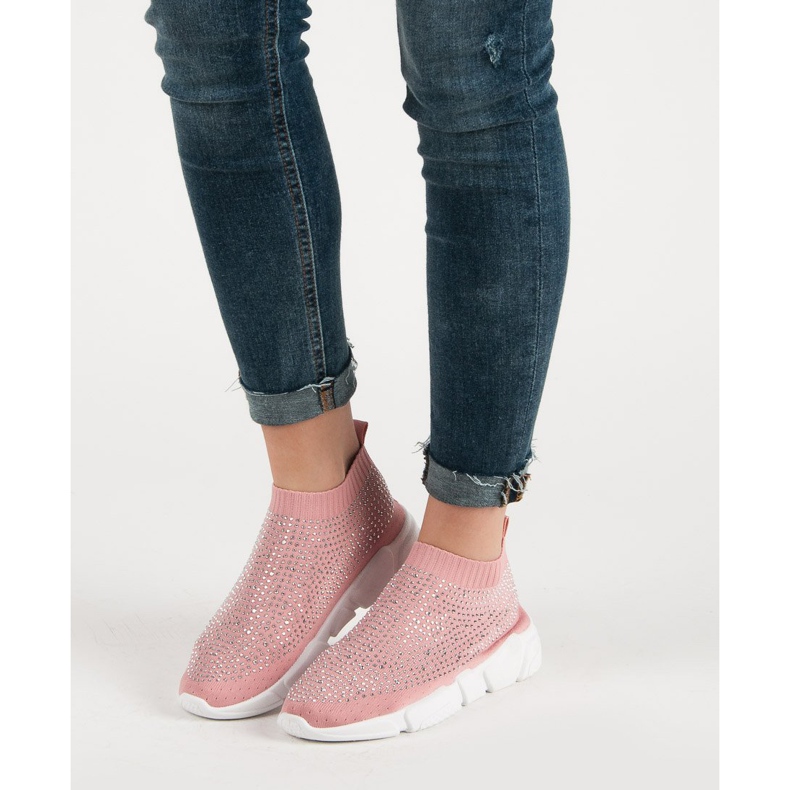 Pantofi sport textile cu cristale roz 1 Pantofi sport textile cu cristale roz 1
