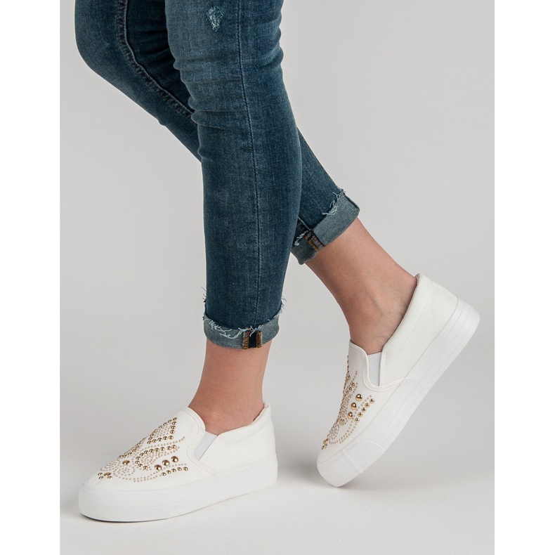 J. Star Sliponi albi cu pietre de stras 2