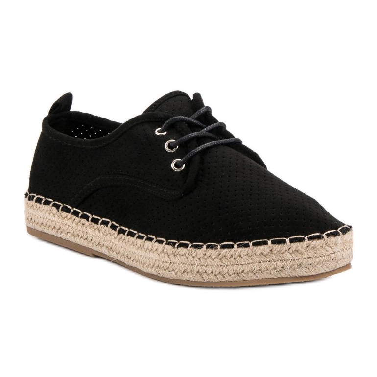Ideal Shoes Espadrile cu cordon negru 2 Ideal Shoes Espadrile cu cordon negru 2
