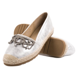 Ideal Shoes Espadrile din argint cu ornamente gri 2