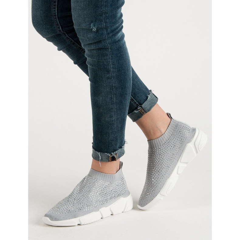 Pantofi sport textile cu cristale gri 1