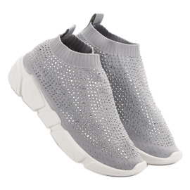 Pantofi sport textile cu cristale gri 2
