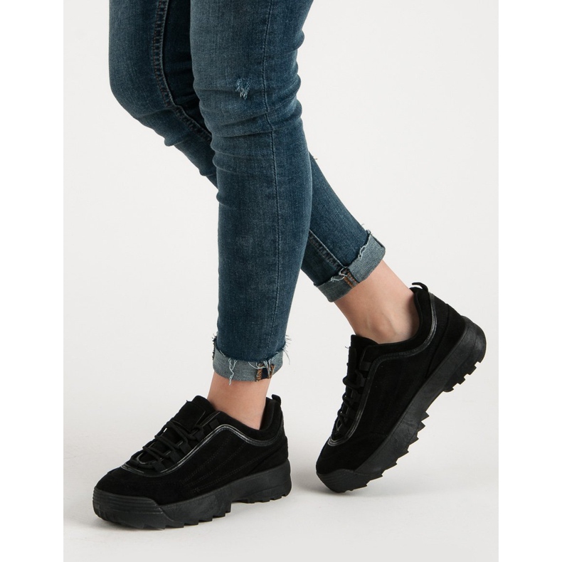 Adidași din piele neagră negru 2