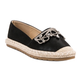 Ideal Shoes Espadrile negre cu ornamente negru 1 Ideal Shoes Espadrile negre cu ornamente negru 1