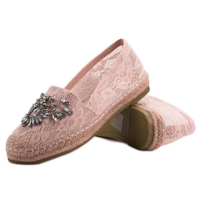 Bestelle Espadrile din dantelă cu ornamente roz 1