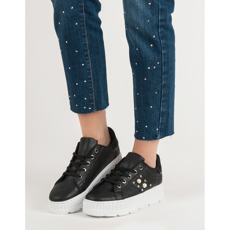 Pantofi negri pe platformă negru 2