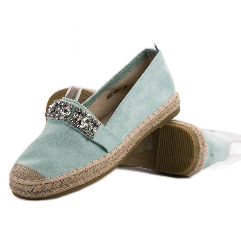 Bestelle Espadrile din piele de căprioară cu cristale verde 1