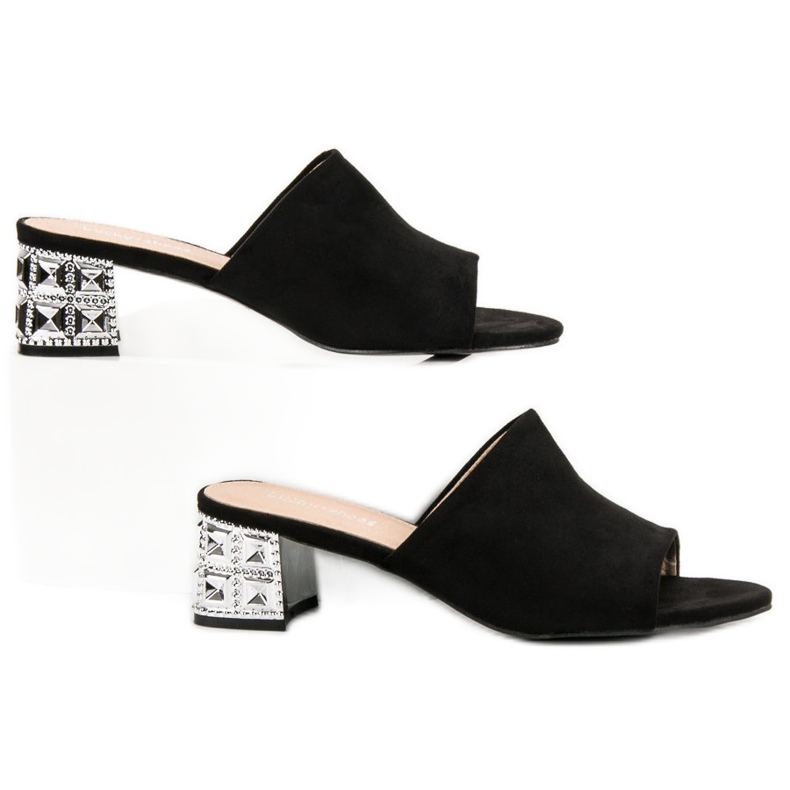 Lucky Shoes Sandale cu toc înalt din piele de căprioară negru 2