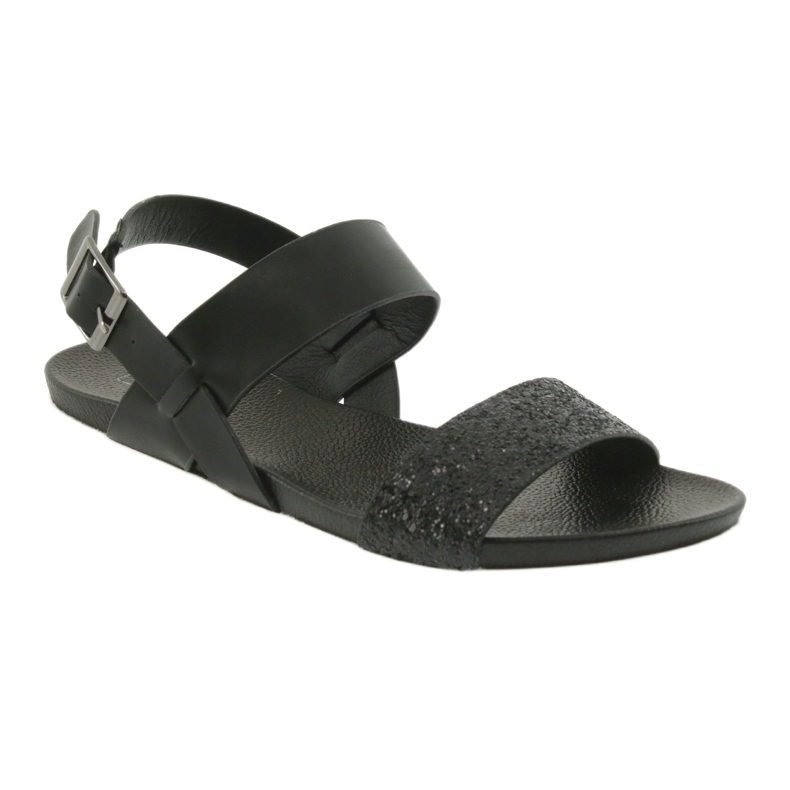 Sandale Filippo 685 negre confortabile cu sclipici negru 1