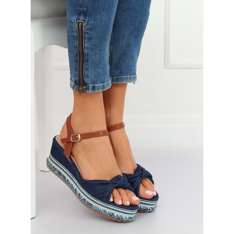 Sandale pe toc cu toc bleumarin B165 Navy albastru marin 2