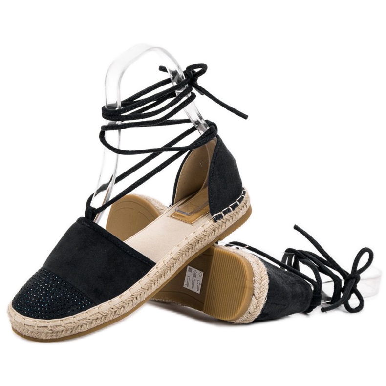 Seastar Espadrile legate cu cristale negru 1