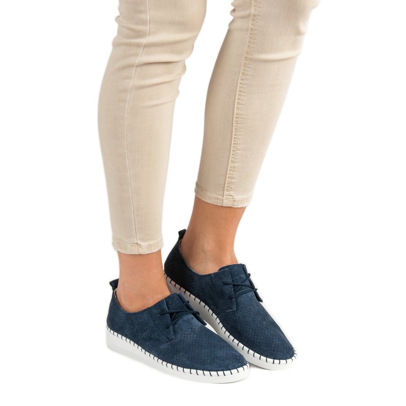 Încălțăminte din piele ajurată albastru 1