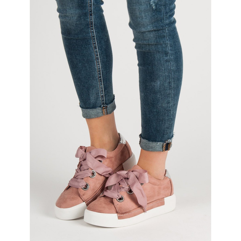 Belle Women Pantofi sport din piele de căprioară roz 1