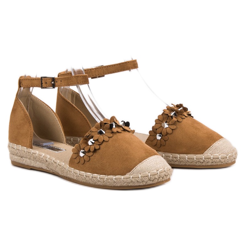 Best Shoes Espadrile cu cămile cu flori maro 1