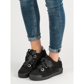 Belle Women Pantofi sport din piele de căprioară negru 2