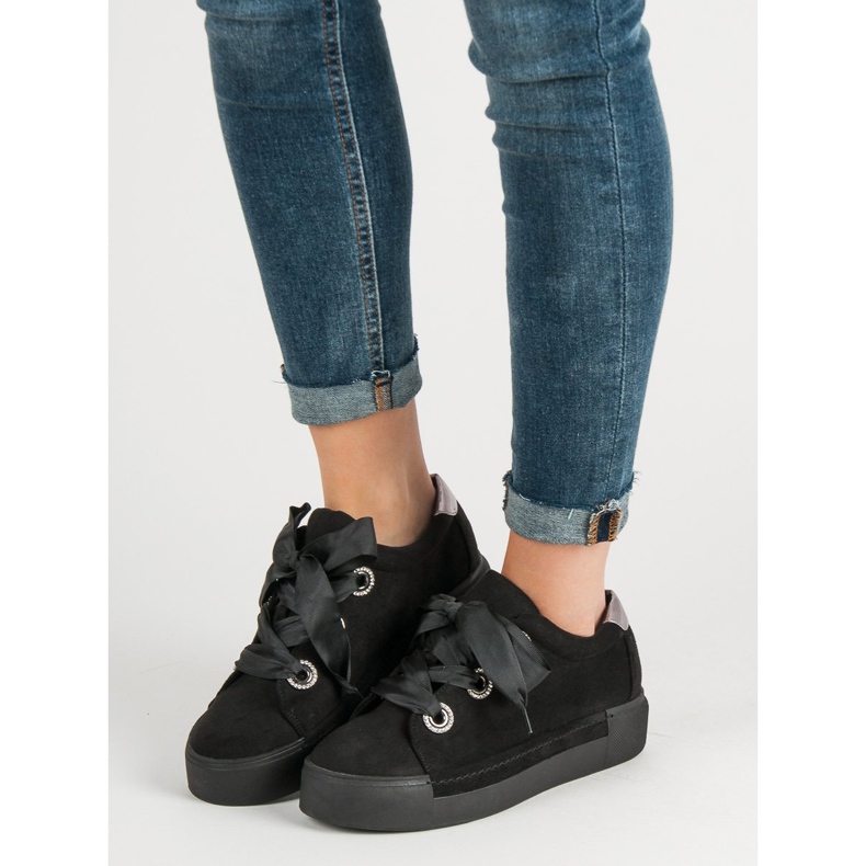 Belle Women Pantofi sport din piele de căprioară negru 2