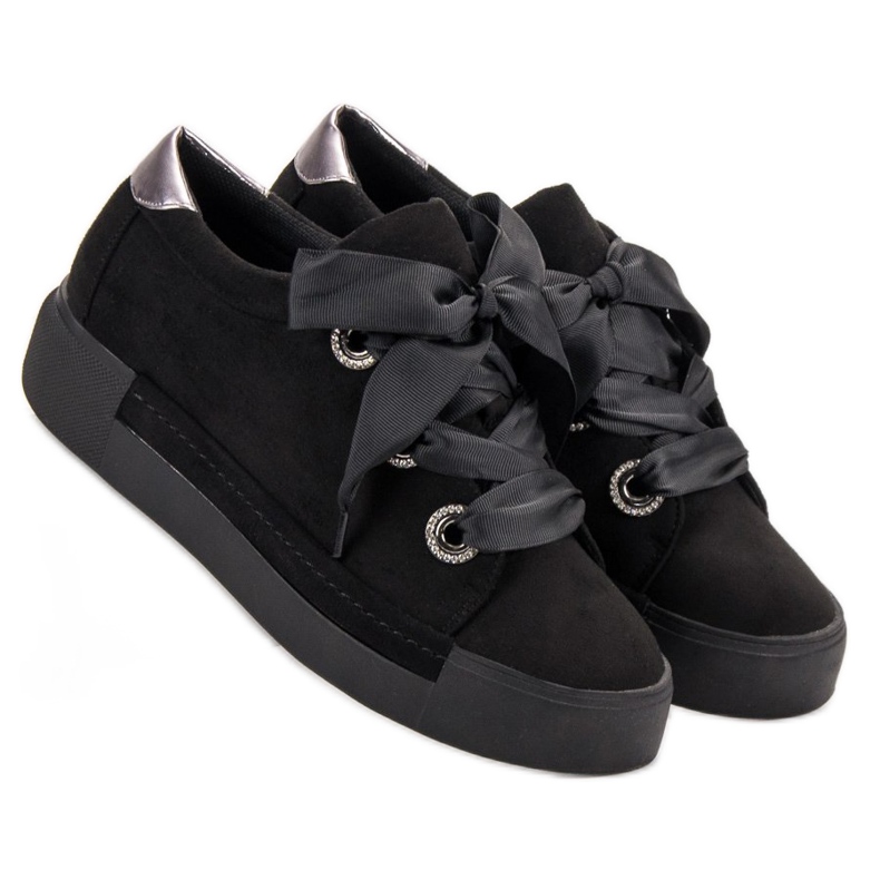 Belle Women Pantofi sport din piele de căprioară negru 1