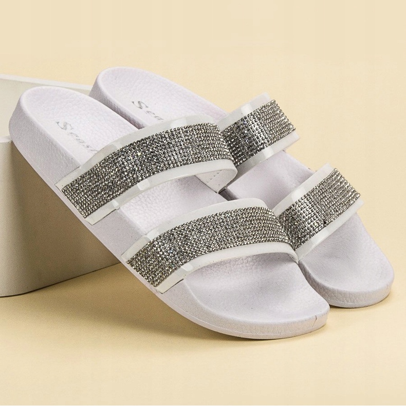 Seastar Papuci Albi Cu Cristale multicolor 1