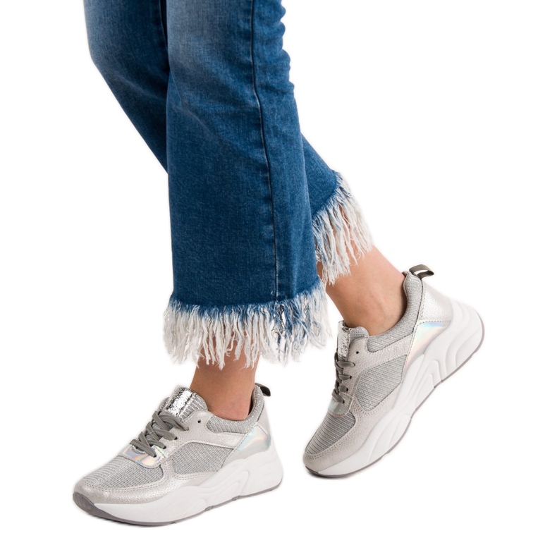 Ideal Shoes Pantofi sport argintii gri 2