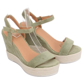 Sandale cu pană verde JS-2952 DK.GREEN 2