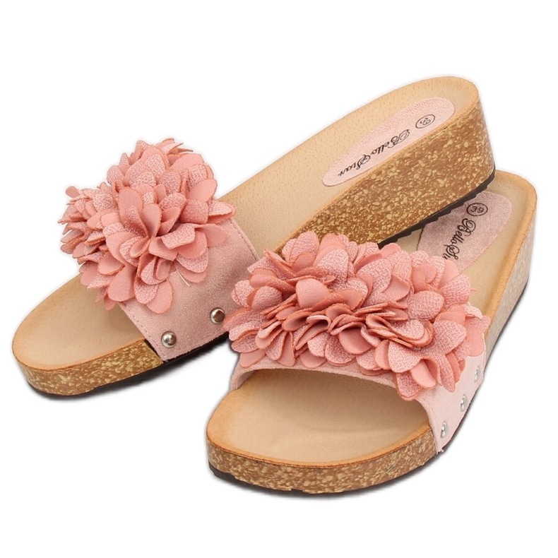 Roz S63 Papuci roz cu flori 1 Roz S63 Papuci roz cu flori 1