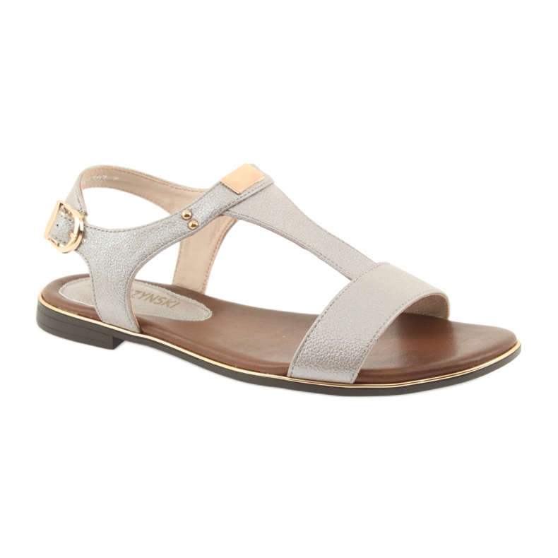 M.Daszyński Sandale cu toc plat Daszyński 1583 bej perlat maro gri 1 M.Daszyński Sandale cu toc plat Daszyński 1583 bej perlat maro gri 1