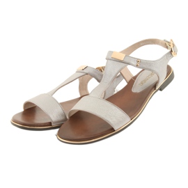 M.Daszyński Sandale cu toc plat Daszyński 1583 bej perlat maro gri 3 M.Daszyński Sandale cu toc plat Daszyński 1583 bej perlat maro gri 3