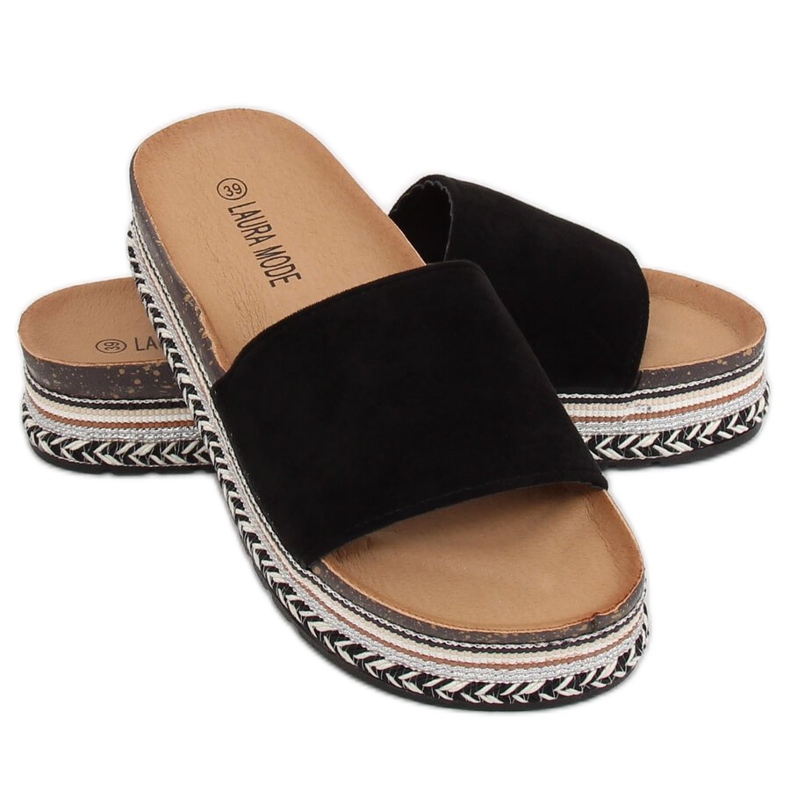 Negru LS-117 Papuci negri cu talpă înaltă 1